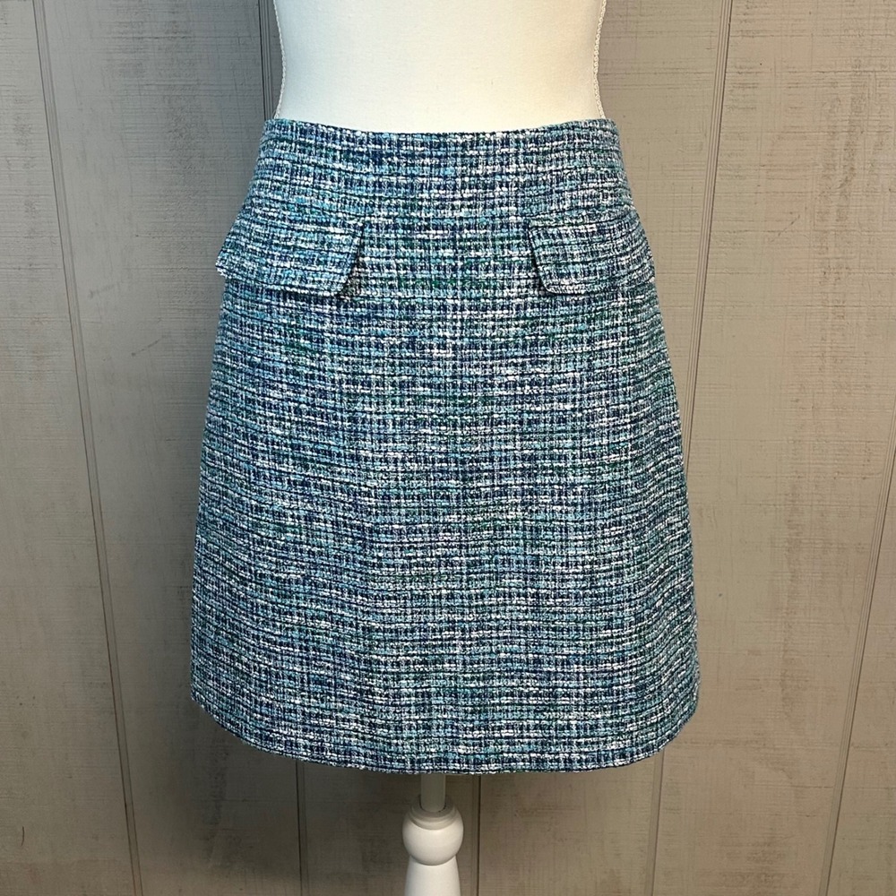 Ann Taylor LOFT Tweed Skirt Size 10 Flap‎ Pockets Textured A-Line Blue Career